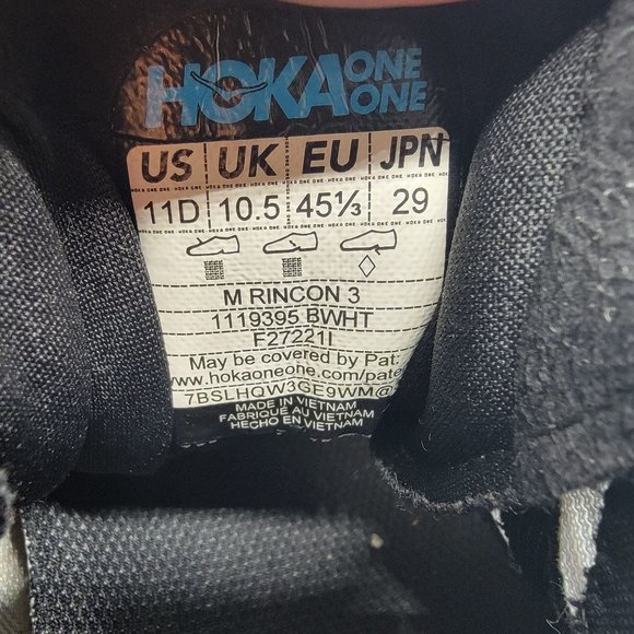 Hoka One One Rincon 3 Mens 11 D Black Running Shoes Sneakers 1119395 BWHT main image 9